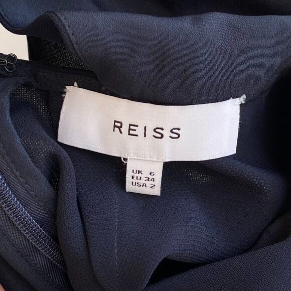 Reiss London Amika Cross Back Ruffle Jumpsuit in Navy Blue sz 2 - Picture 14 of 14